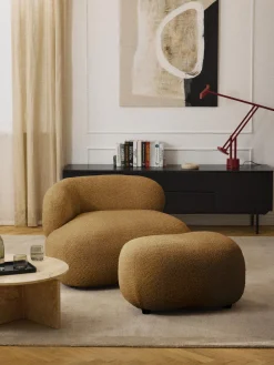 Reposapiés|Sofás>Westwing Collection Puf reposapiés de borreguillo bouclé Alba Borreguillo bouclé ocre