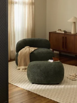 Reposapiés|Sofás>Westwing Collection Puf reposapiés de borreguillo bouclé Alba Borreguillo bouclé verde oscuro