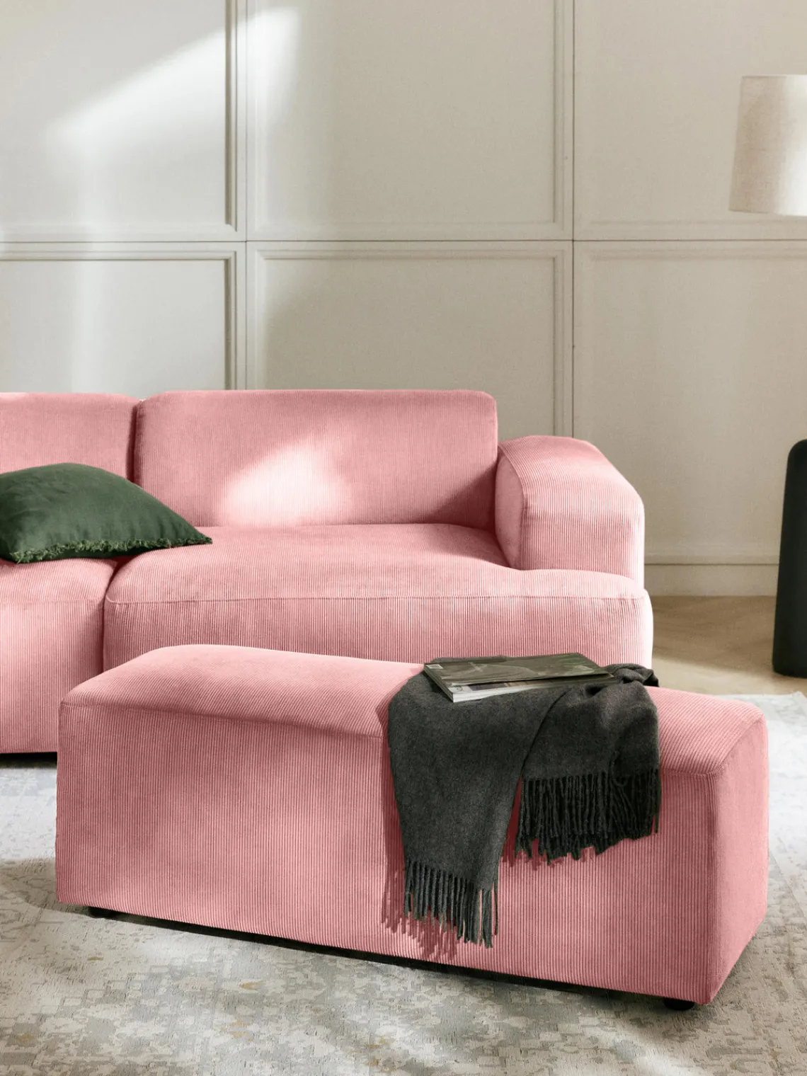 Sale Puf reposapiés de pana grande Melva, 116 x 42 cm Reposapiés|Sofás