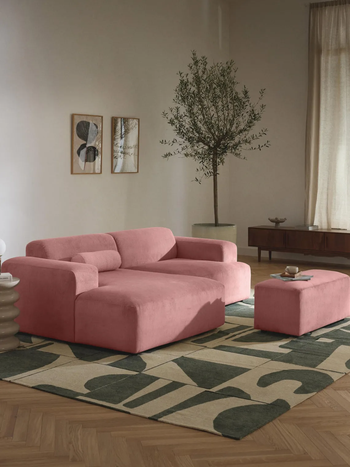 Sale Puf reposapiés de pana grande Melva, 116 x 42 cm Reposapiés|Sofás