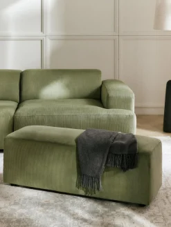 Reposapiés|Sofás>Westwing Collection Puf reposapiés de pana Melva, An 99 x F 42 cm Pana verde oliva