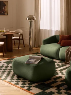 Reposapiés|Sofás>Westwing Collection Puf reposapiés en tejido bouclé Sofia Bouclé verde oscuro