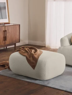 Reposapiés|Sofás>Westwing Collection Puf reposapiés en tejido bouclé Sofia Bouclé blanco Off White