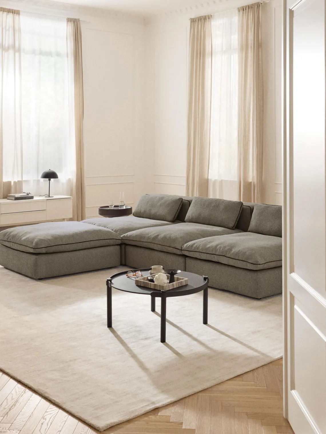 Reposapiés|Sofás>Westwing Collection Puf reposapiés Felix Tejido grueso gris oscuro