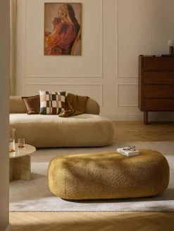 Reposapiés|Sofás>Westwing Collection Puf reposapiés grande de borreguillo bouclé Alba Borreguillo bouclé ocre