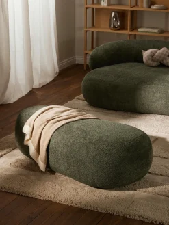 Reposapiés|Sofás>Westwing Collection Puf reposapiés grande de borreguillo bouclé Alba Borreguillo bouclé verde oscuro