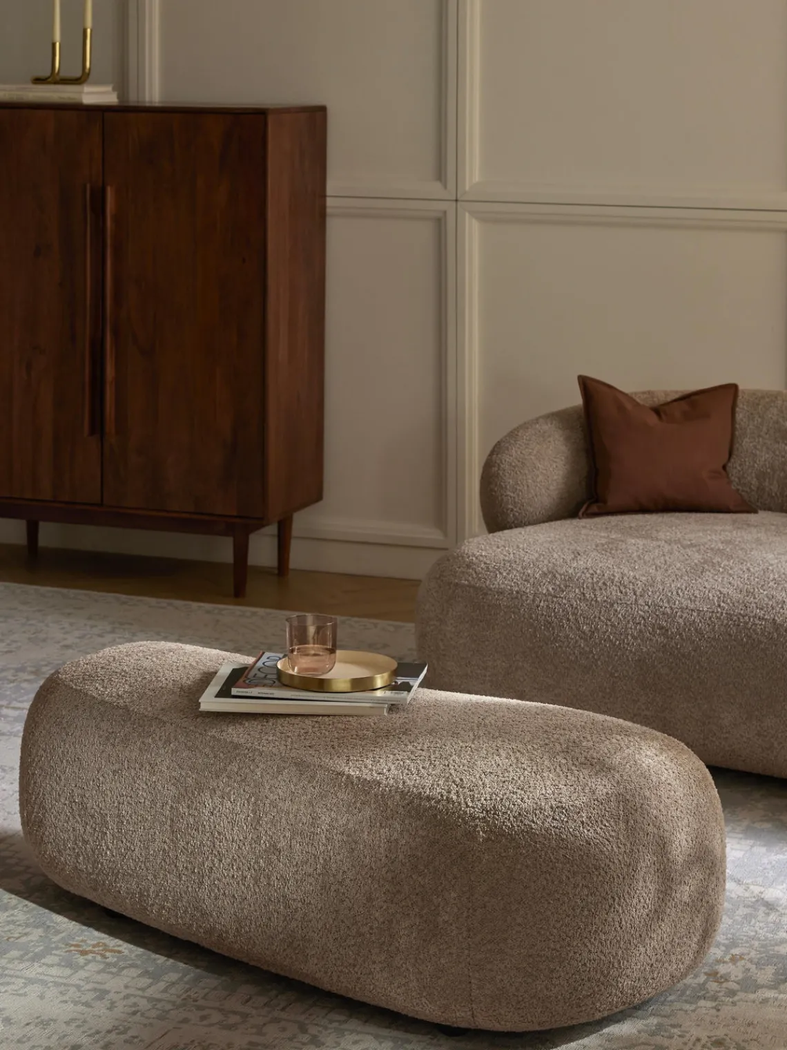 Clearance Puf reposapiés grande de borreguillo bouclé Alba Reposapiés|Sofás