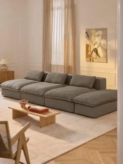 Reposapiés|Sofás>Westwing Collection Puf reposapiés grande Felix Tejido grueso gris oscuro