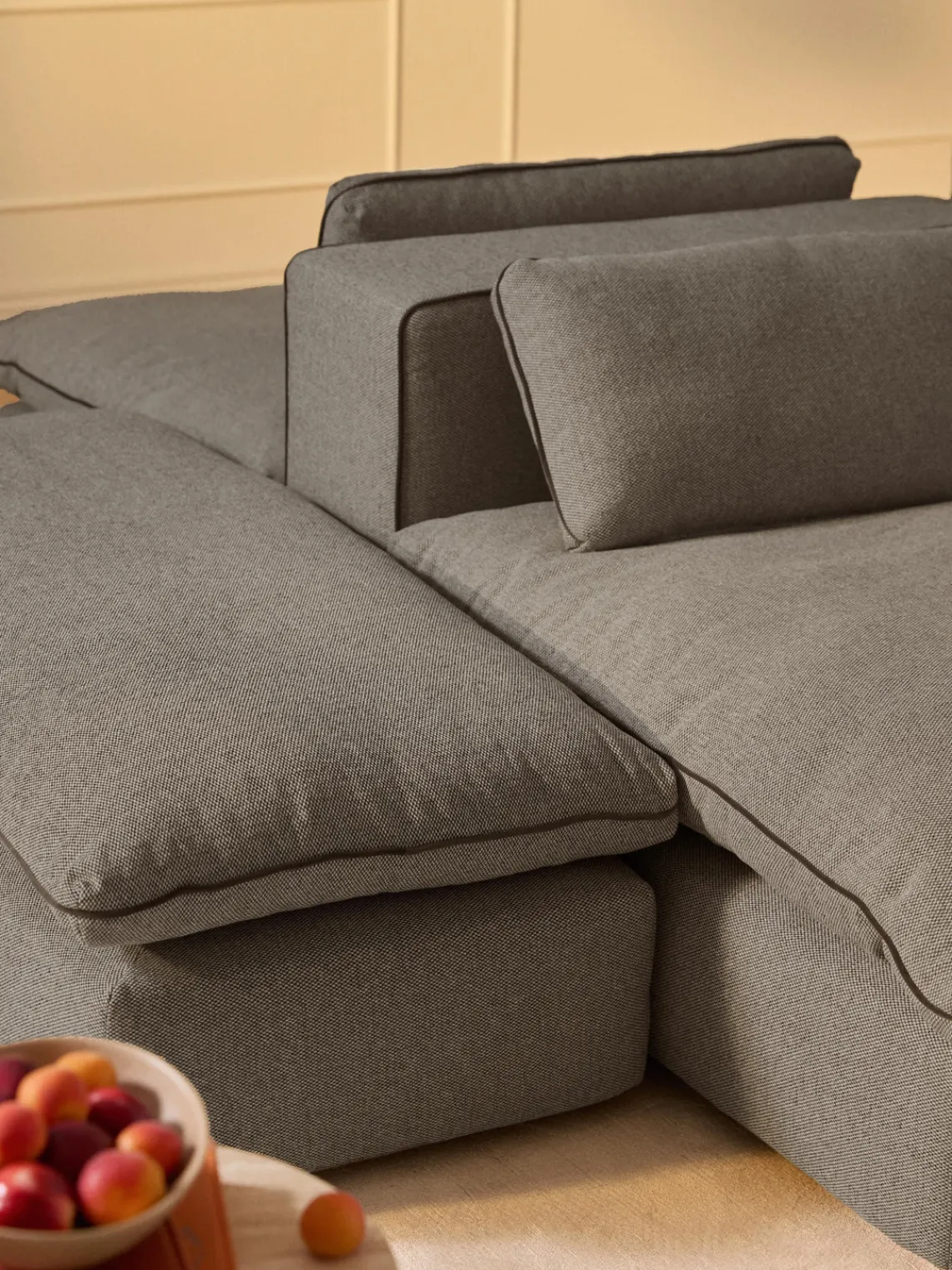 Reposapiés|Sofás>Westwing Collection Puf reposapiés grande Felix Tejido grueso gris oscuro