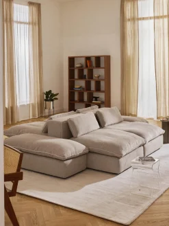 Reposapiés|Sofás>Westwing Collection Puf reposapiés grande Felix Tejido grueso beige