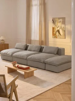 Reposapiés|Sofás>Westwing Collection Puf reposapiés grande Felix Tejido grueso greige