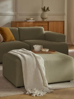 Reposapiés|Sofás>Westwing Collection Puf reposapiés Melva, 99 x 72 cm Tejido verde oliva