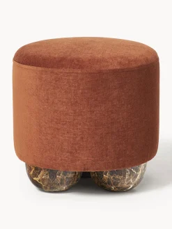 Pufs Y Otomanos|Pufs Y Otomanos>Westwing Collection Puf reposapiés tapizado con patas de bola de mármol Lino Tejido terracota, marrón claro en aspecto de mármol
