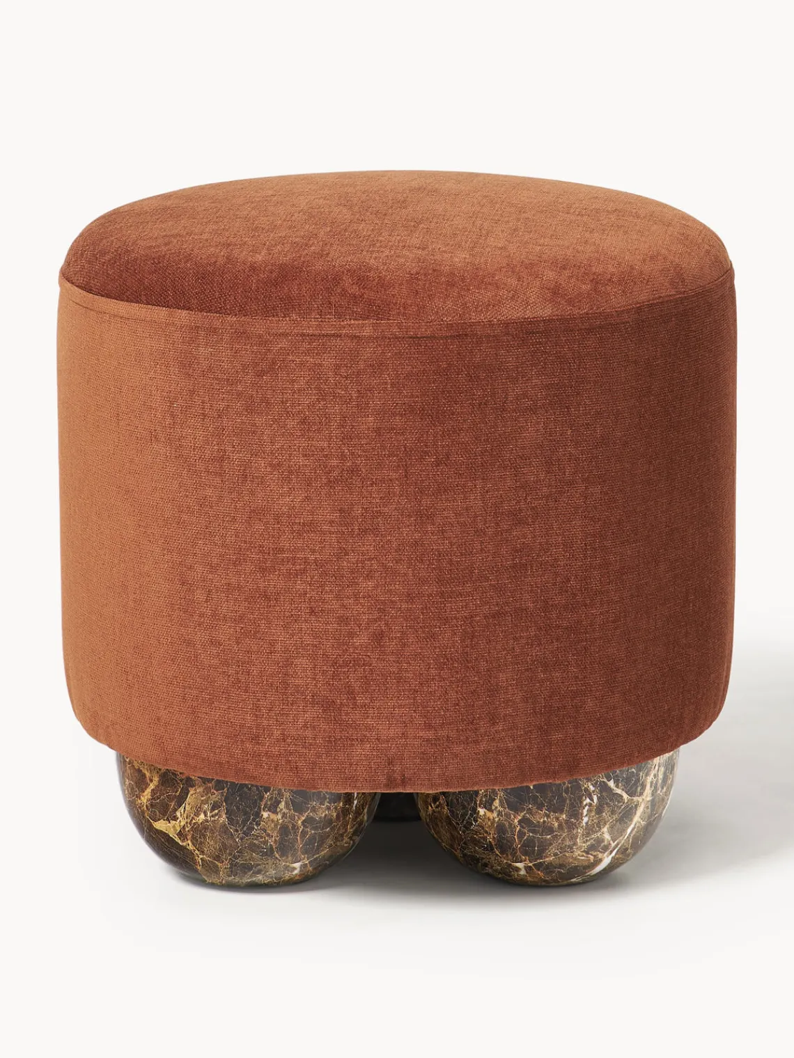 Pufs Y Otomanos|Pufs Y Otomanos>Westwing Collection Puf reposapiés tapizado con patas de bola de mármol Lino Tejido terracota, marrón claro en aspecto de mármol