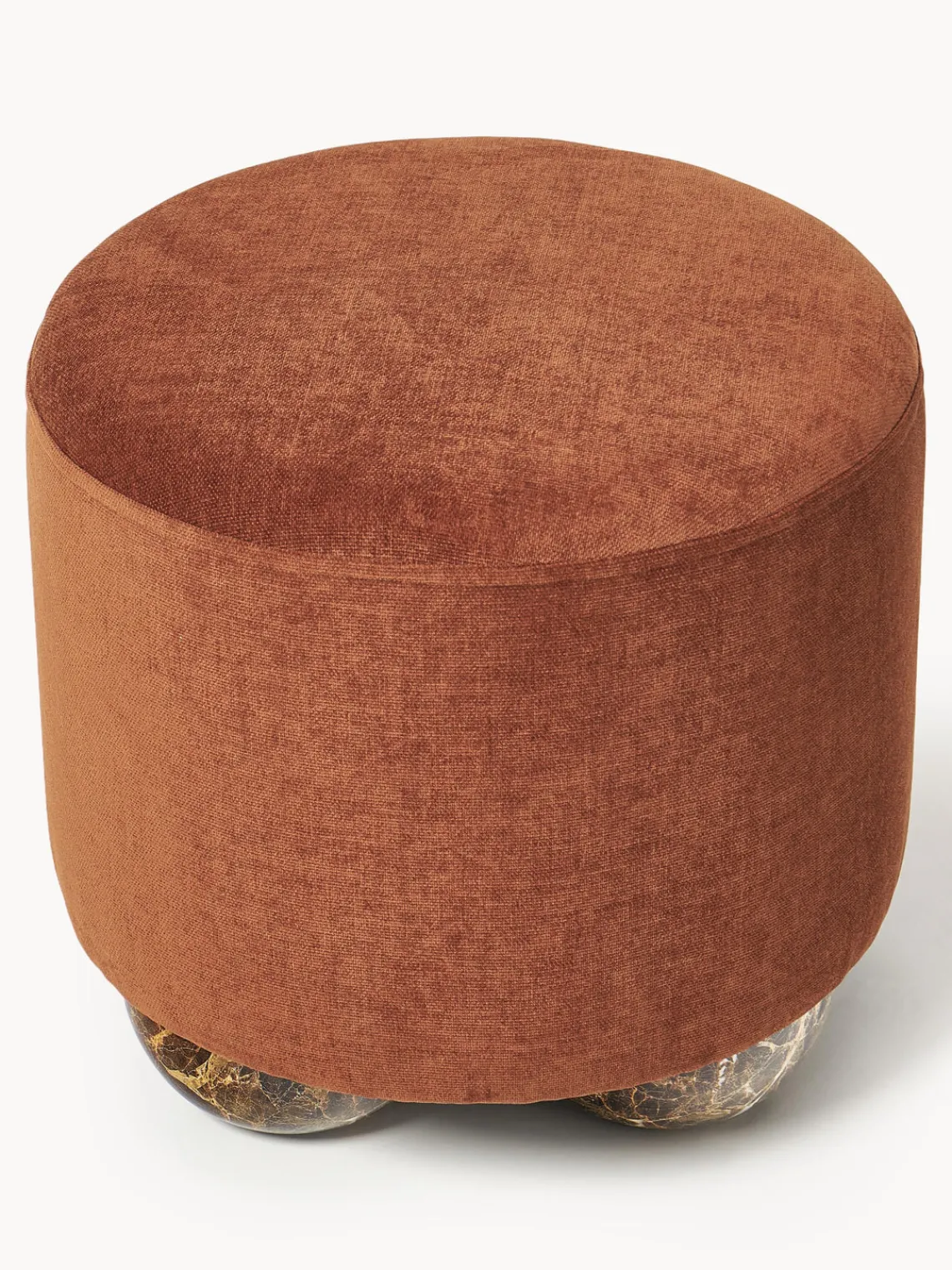 Pufs Y Otomanos|Pufs Y Otomanos>Westwing Collection Puf reposapiés tapizado con patas de bola de mármol Lino Tejido terracota, marrón claro en aspecto de mármol
