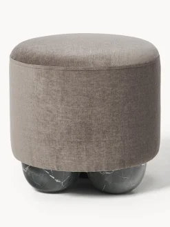 Pufs Y Otomanos|Pufs Y Otomanos>Westwing Collection Puf reposapiés tapizado con patas en look de mármol Lino Tejido greige, gris antracita en aspecto de mármol