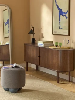 Pufs Y Otomanos|Pufs Y Otomanos>Westwing Collection Puf reposapiés tapizado con patas en look de mármol Lino Tejido greige, gris antracita en aspecto de mármol