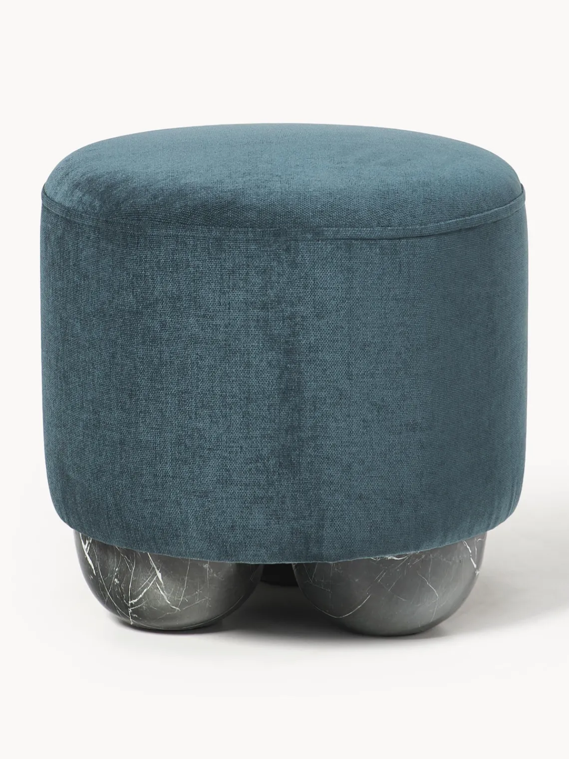 Pufs Y Otomanos|Pufs Y Otomanos>Westwing Collection Puf reposapiés tapizado con patas de bola de mármol Lino Tejido azul petróleo, gris antracita en aspecto de mármol