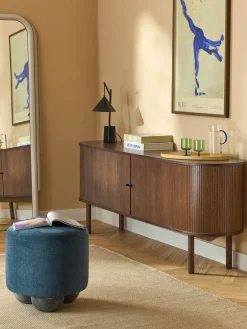 Pufs Y Otomanos|Pufs Y Otomanos>Westwing Collection Puf reposapiés tapizado con patas de bola de mármol Lino Tejido azul petróleo, gris antracita en aspecto de mármol