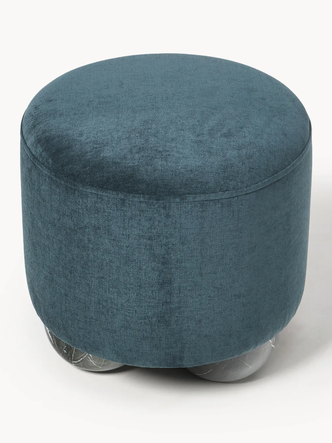 Pufs Y Otomanos|Pufs Y Otomanos>Westwing Collection Puf reposapiés tapizado con patas de bola de mármol Lino Tejido azul petróleo, gris antracita en aspecto de mármol