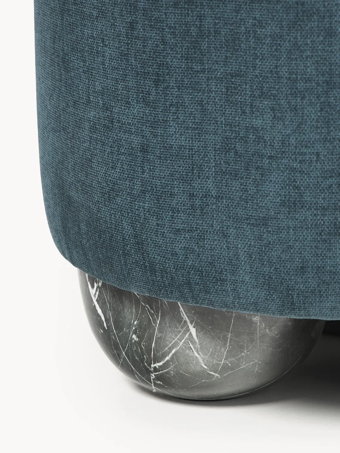Pufs Y Otomanos|Pufs Y Otomanos>Westwing Collection Puf reposapiés tapizado con patas de bola de mármol Lino Tejido azul petróleo, gris antracita en aspecto de mármol