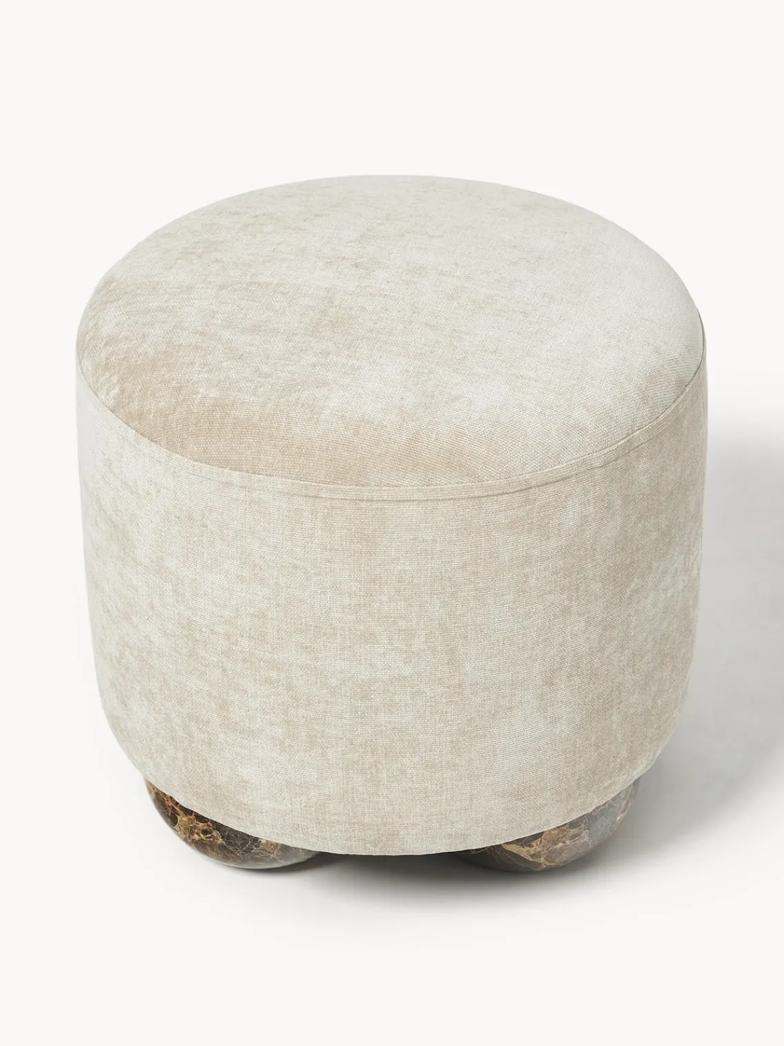 Pufs Y Otomanos|Pufs Y Otomanos>Westwing Collection Puf reposapiés tapizado con patas de bola de mármol Lino Tejido beige, marrón claro en aspecto de mármol