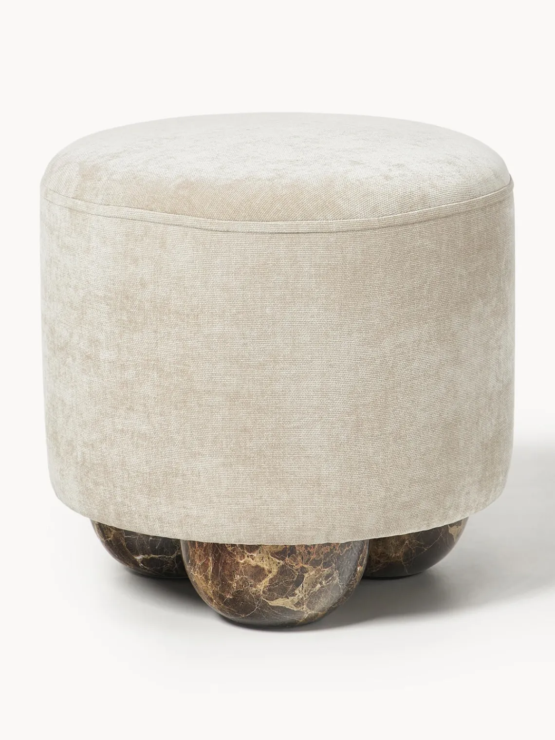 Pufs Y Otomanos|Pufs Y Otomanos>Westwing Collection Puf reposapiés tapizado con patas de bola de mármol Lino Tejido beige, marrón claro en aspecto de mármol