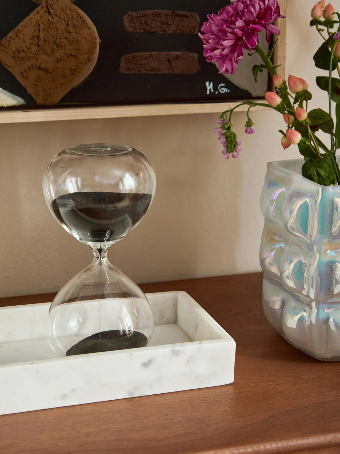 Jarrones|Figuras Decorativas>POLSPOTTEN Reloj de arena de vidrio Ball, 30 min. Negro