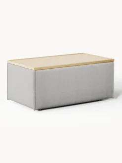 Reposapiés|Sofás>Westwing Collection Reposapiés puf con espacio de almacenamiento Lennon Tejido gris, madera de roble clara