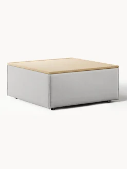 Reposapiés|Sofás>Westwing Collection Reposapiés puf con espacio de almacenamiento Lennon Tejido gris, madera de roble clara