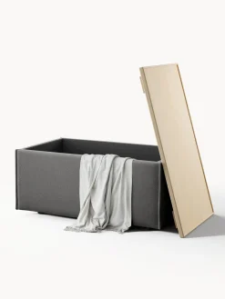 Reposapiés|Sofás></noscript>Westwing Collection Reposapiés puf con espacio de almacenamiento Lennon Tejido gris antracita, madera de roble clara