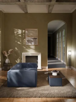 Reposapiés|Sofás>Westwing Collection Reposapiés puf con espacio de almacenamiento Lennon Tejido azul oscuro, madera de roble oscura