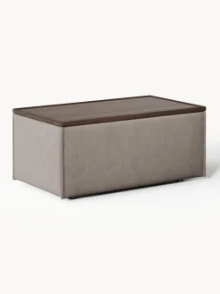 Reposapiés|Sofás>Westwing Collection Reposapiés puf con espacio de almacenamiento Lennon Tejido taupe, madera de roble oscura