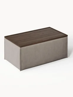 Reposapiés|Sofás></noscript>Westwing Collection Reposapiés puf con espacio de almacenamiento Lennon Tejido taupe, madera de roble oscura