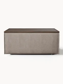 Reposapiés|Sofás></noscript>Westwing Collection Reposapiés puf con espacio de almacenamiento Lennon Tejido taupe, madera de roble oscura