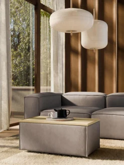 Reposapiés|Sofás>Westwing Collection Reposapiés puf con espacio de almacenamiento Lennon Tejido taupe, madera de roble clara