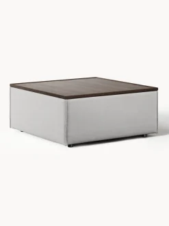 Reposapiés|Sofás>Westwing Collection Reposapiés puf con espacio de almacenamiento Lennon Tejido gris, madera de roble oscura