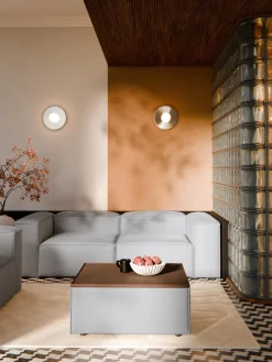 Reposapiés|Sofás>Westwing Collection Reposapiés puf con espacio de almacenamiento Lennon Tejido gris, madera de roble oscura