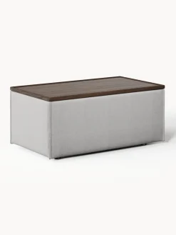 Reposapiés|Sofás>Westwing Collection Reposapiés puf con espacio de almacenamiento Lennon Tejido gris, madera de roble oscura