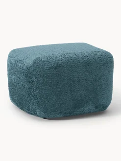 Reposapiés|Sofás>Westwing Collection Reposapiés puf de borreguillo bouclé Wolke Borreguillo bouclé azul petróleo