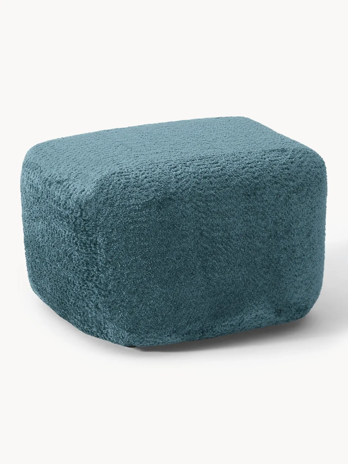 Reposapiés|Sofás>Westwing Collection Reposapiés puf de borreguillo bouclé Wolke Borreguillo bouclé azul petróleo