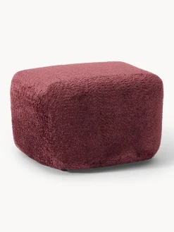 Reposapiés|Sofás>Westwing Collection Reposapiés puf de borreguillo bouclé Wolke Borreguillo bouclé rojo vino