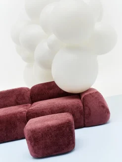 Reposapiés|Sofás>Westwing Collection Reposapiés puf de borreguillo bouclé Wolke Borreguillo bouclé rojo vino