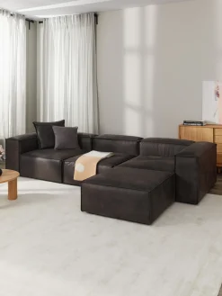 Reposapiés|Sofás>Westwing Collection Reposapiés puf de cuero reciclado Lennon Cuero taupe