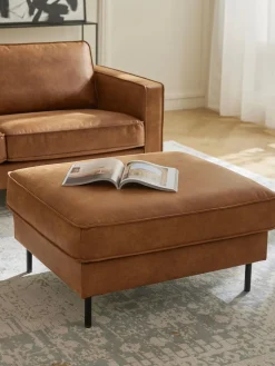 Reposapiés|Sofás>Westwing Collection Reposapiés puf de cuero reciclado Hunter Cuero marrón