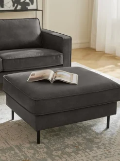 Reposapiés|Sofás>Westwing Collection Reposapiés puf de cuero reciclado Hunter Cuero taupe