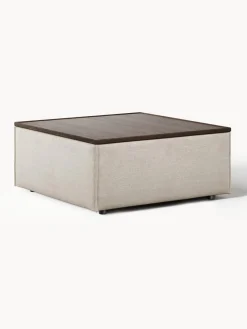 Reposapiés|Sofás>Westwing Collection Reposapiés puf de mezcla de lino con espacio de almacenamiento Lennon Mezcla de lino gris, madera de roble oscura