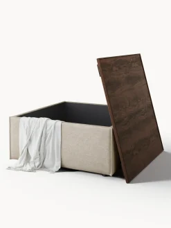 Reposapiés|Sofás></noscript>Westwing Collection Reposapiés puf de mezcla de lino con espacio de almacenamiento Lennon Mezcla de lino gris, madera de roble oscura