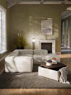 Reposapiés|Sofás></noscript>Westwing Collection Reposapiés puf de mezcla de lino con espacio de almacenamiento Lennon Mezcla de lino gris, madera de roble oscura