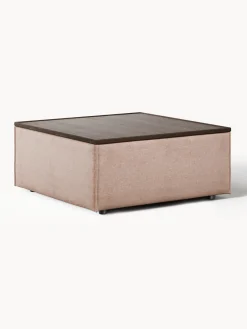 Reposapiés|Sofás>Westwing Collection Reposapiés puf de mezcla de lino con espacio de almacenamiento Lennon Mezcla de lino rojo óxido, madera de roble oscura